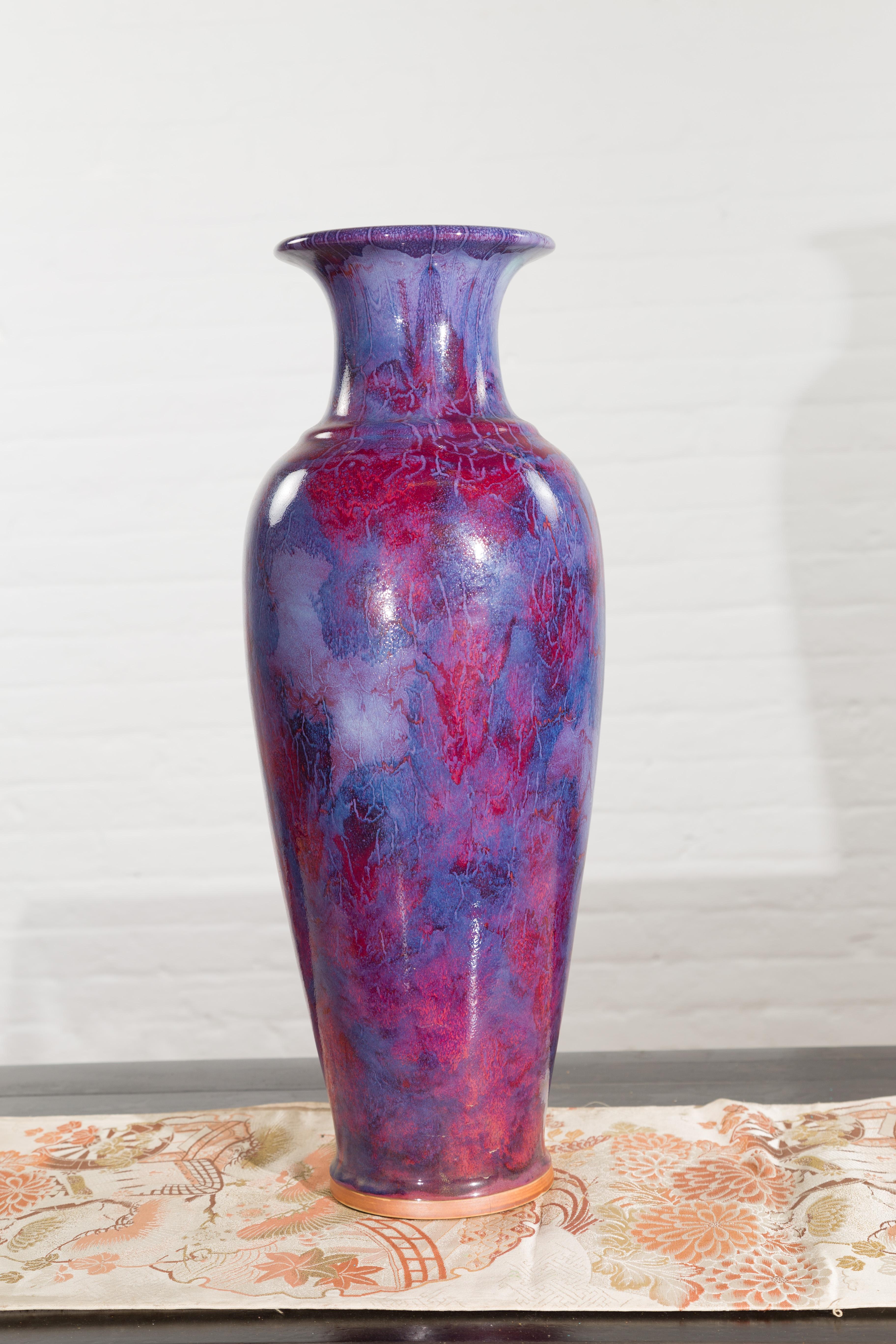 Contemporary Artisan Made Thai Multi-Color Purple and Oxblood Vase 3