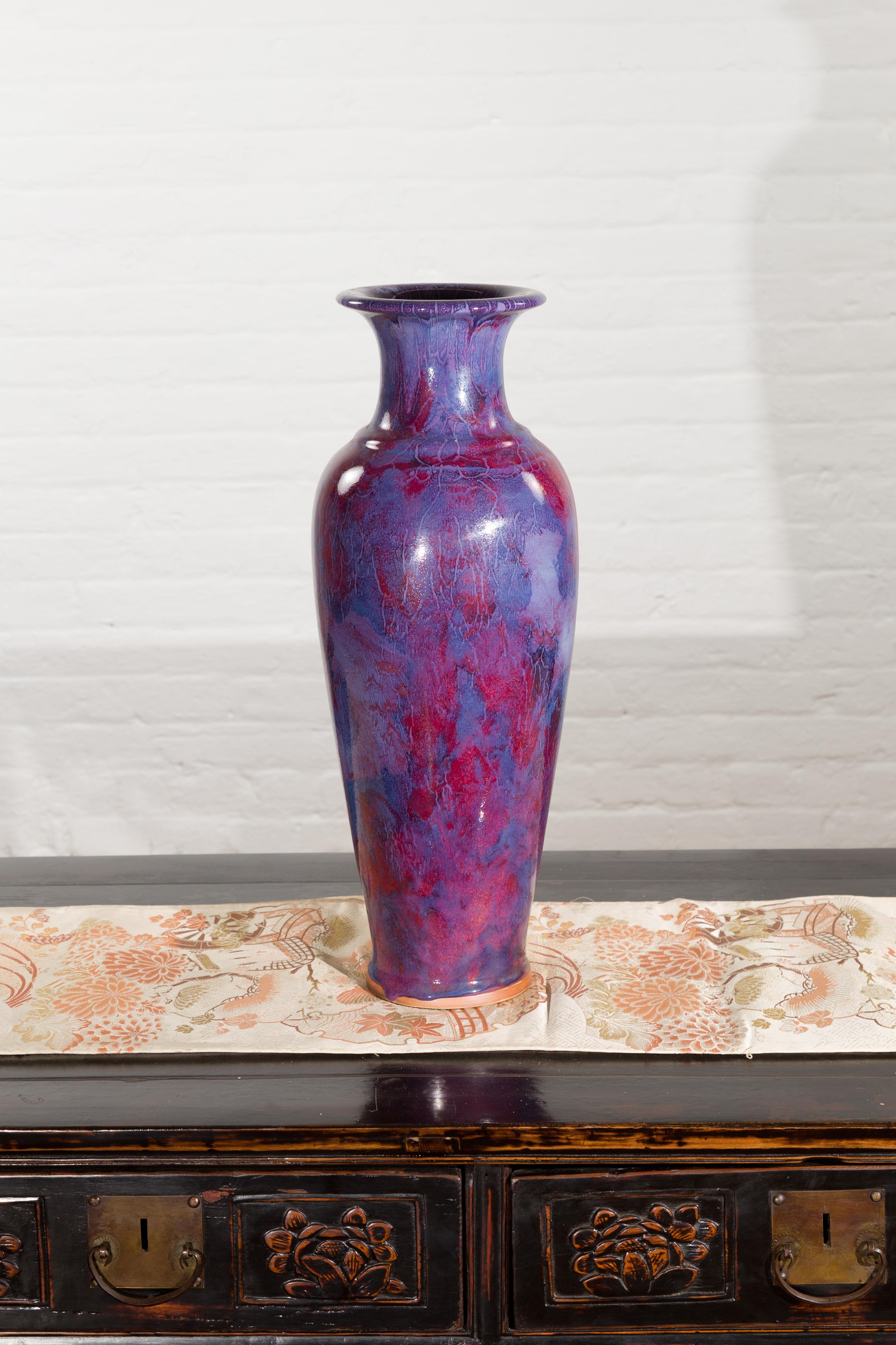 Contemporary Artisan Made Thai Multi-Color Purple and Oxblood Vase 4