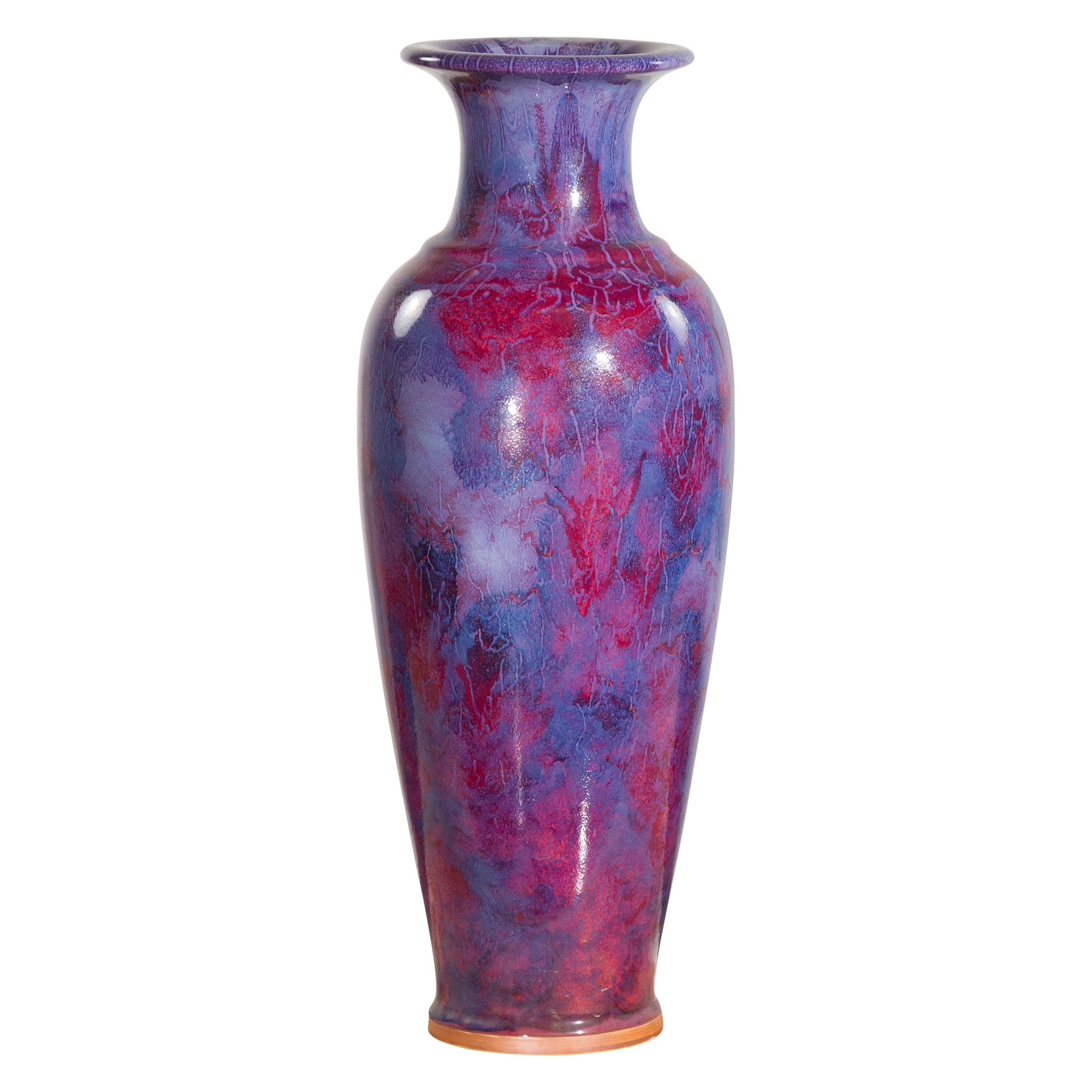 Contemporary Artisan Made Thai Multi-Color Purple and Oxblood Vase