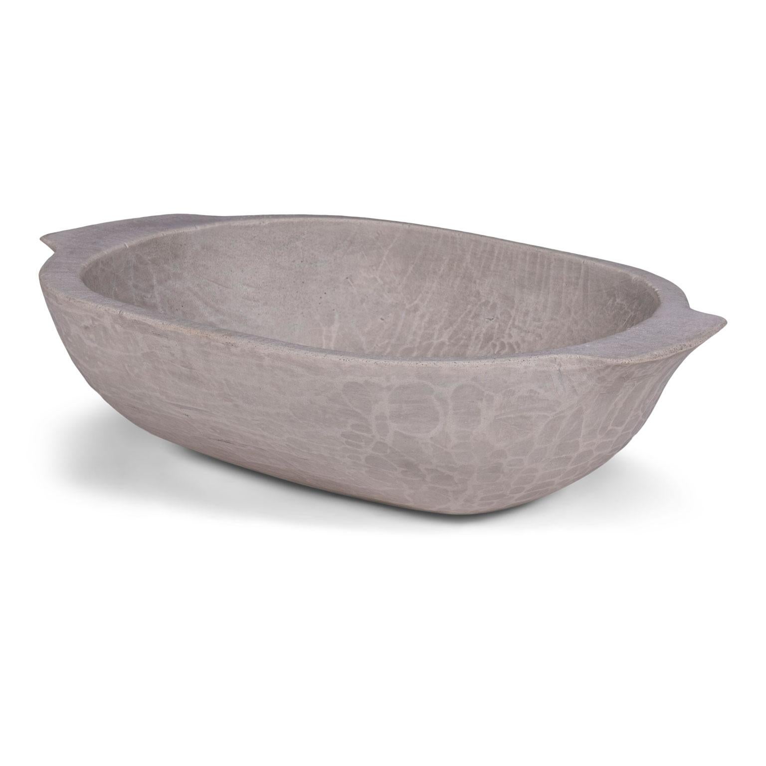 Folk Art Contemporary Artisan Oolitic Limestone Bowl For Sale