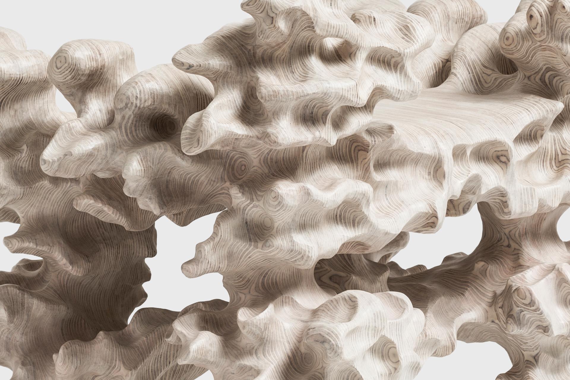 Contemporary Artisanal Hocker aus einfachem Holz, von Tadeas Podracky, Organic Shapes im Zustand „Neu“ im Angebot in Barcelona, ES
