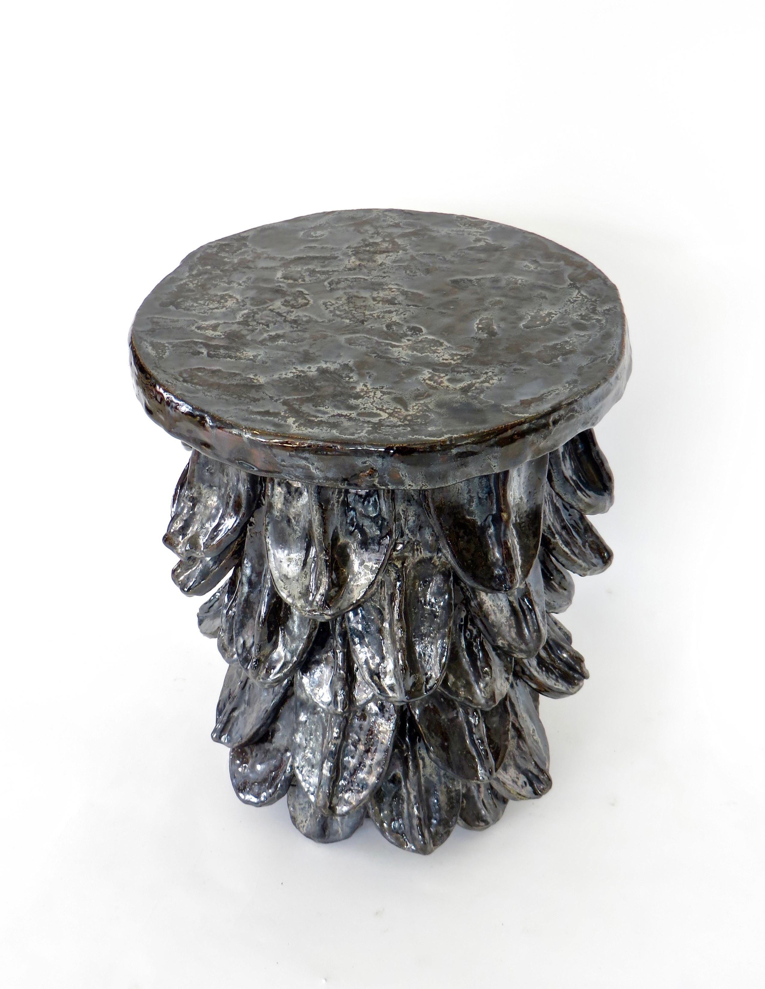 Hand-Crafted Bela Silva Contemporary Artist Black Organic Sculptural Ceramic Table Stool
