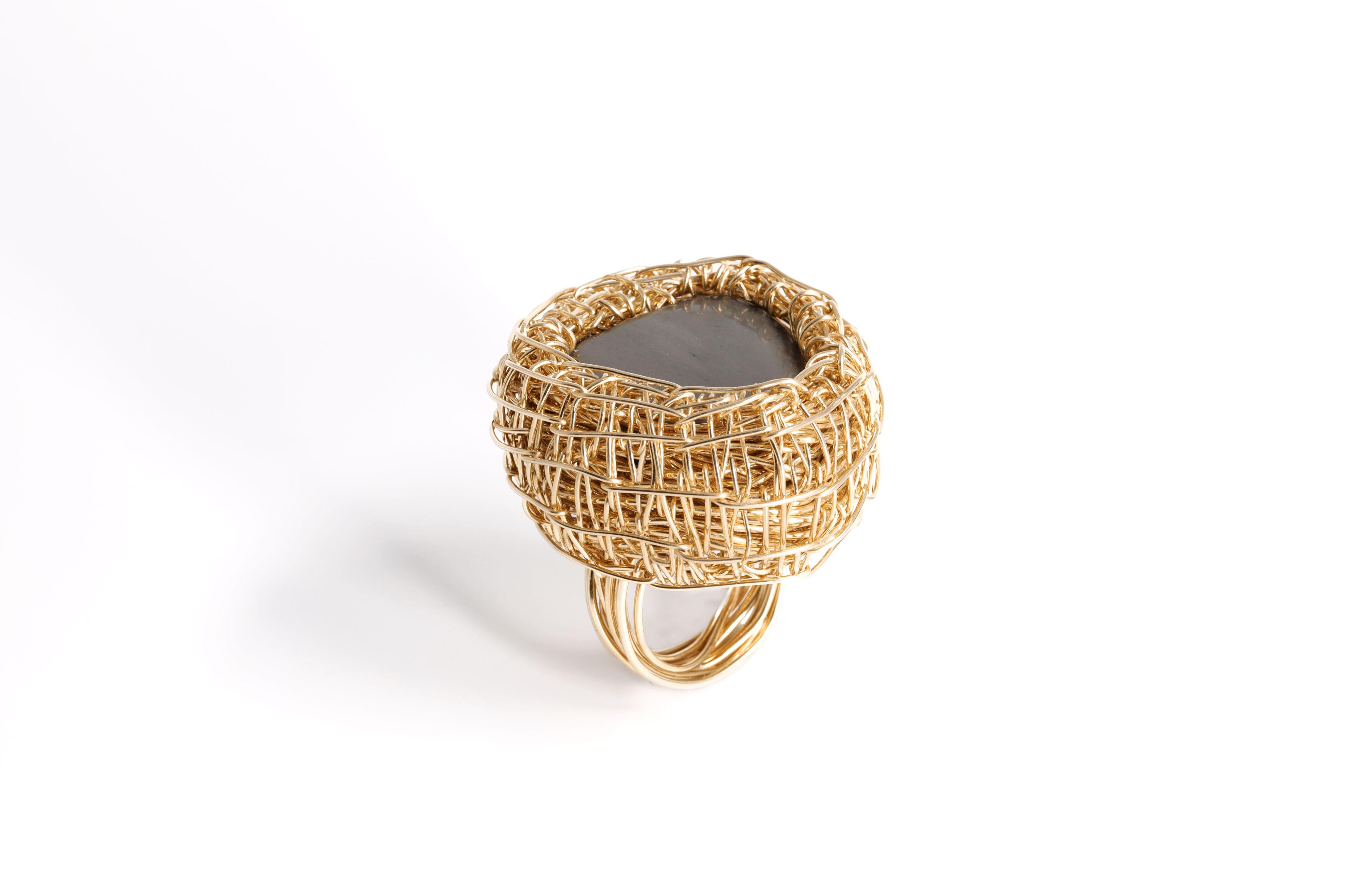Contemporary Artistic Statement Ring Grey Heart Stone 14k Gold Filled Unique For Sale 7