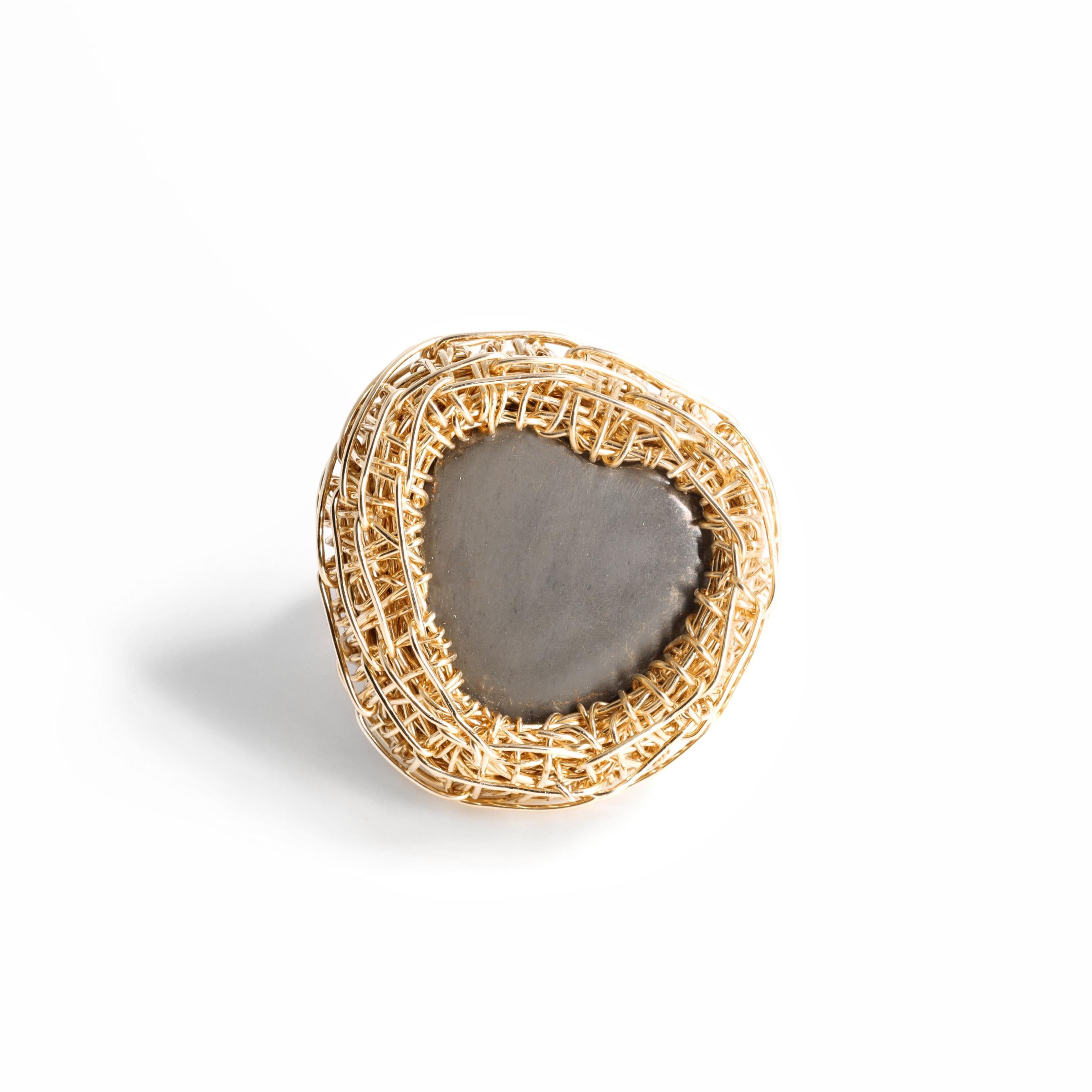 Contemporary Artistic Statement Ring Grey Heart Stone 14k Gold Filled Unique For Sale 12