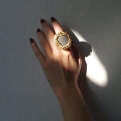 Contemporary Artistic Statement Ring Grey Heart Stone 14k Gold Filled Unique