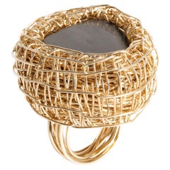 Contemporary Artistic Statement Ring Grey Heart Stone 14k Gold Filled Unique