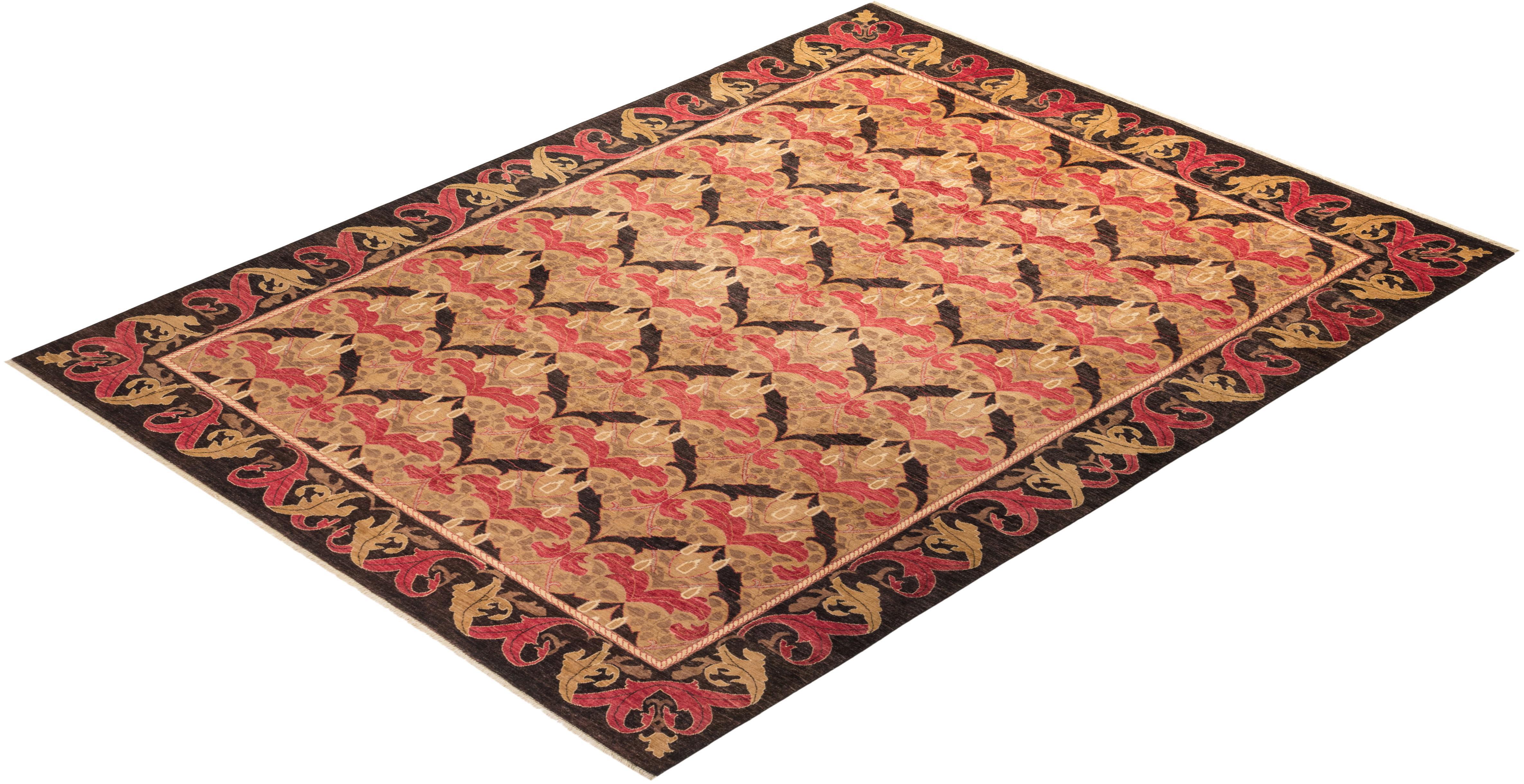 Alfombra Artística Contemporánea de Lana Anudada a Mano Beige en venta 3