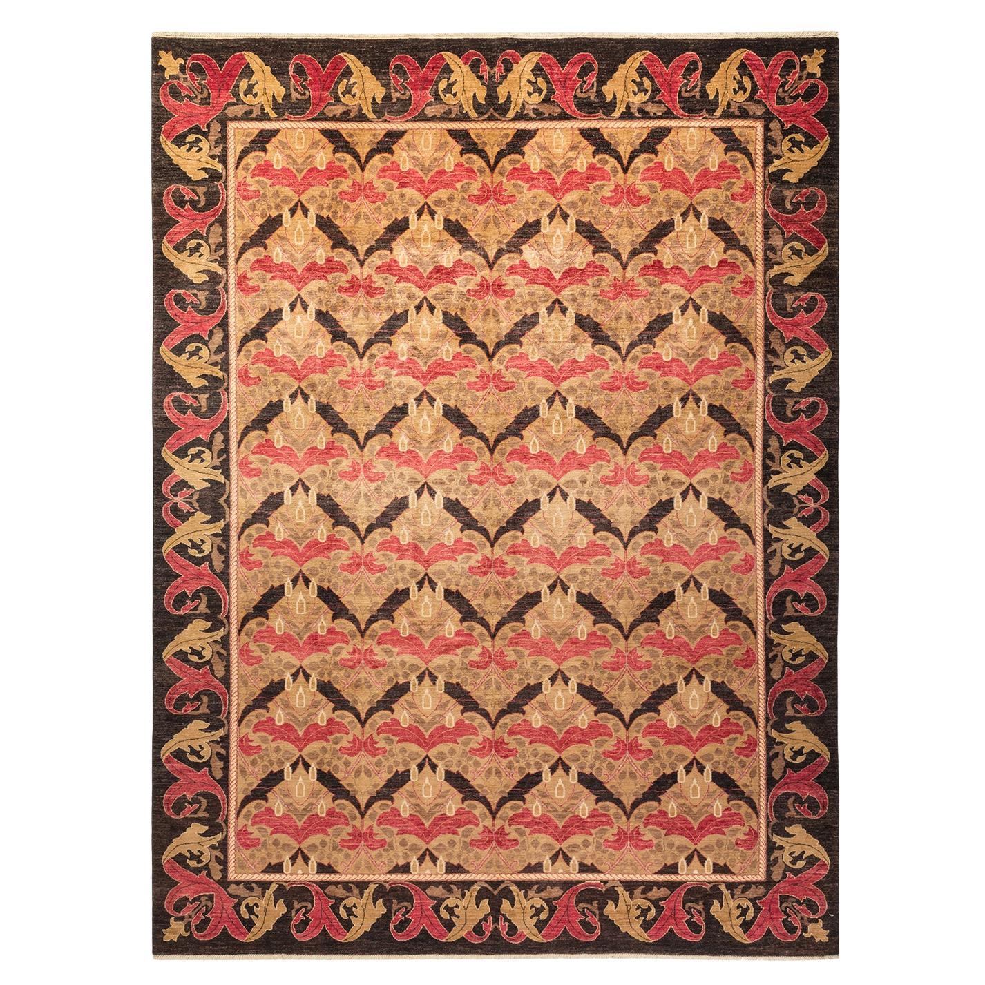 Contemporary Arts & Crafts Hand Knotted Wool Beige Area Rug  For Sale