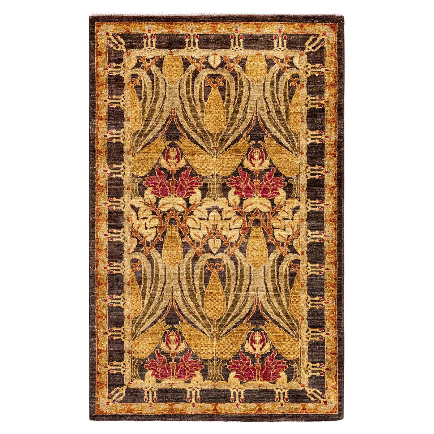 Contemporary Arts & Crafts Hand Knotted Wool Beige Area Rug