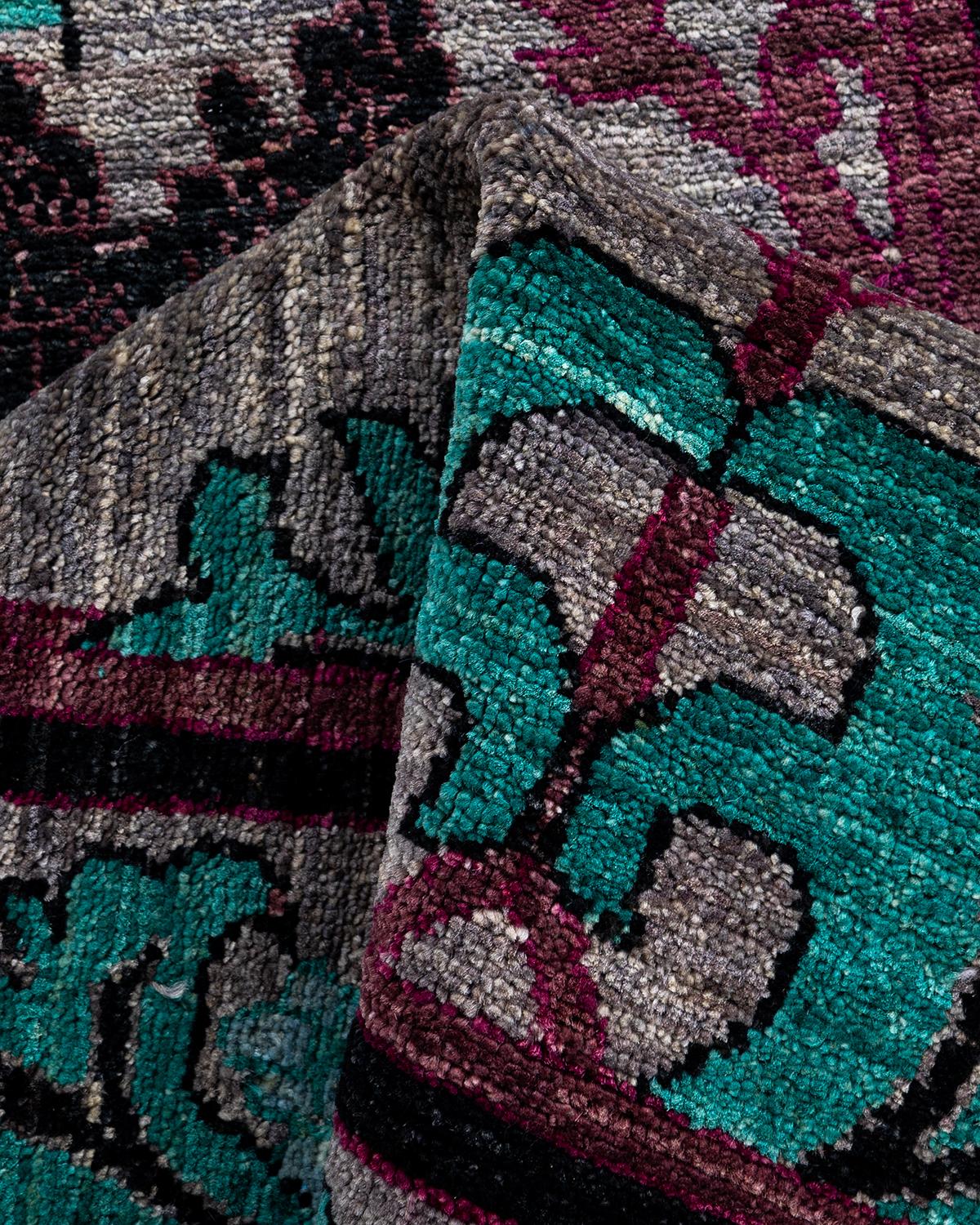 Contemporary Arts & Crafts Hand Knotted Wool Beige Runner im Angebot 1