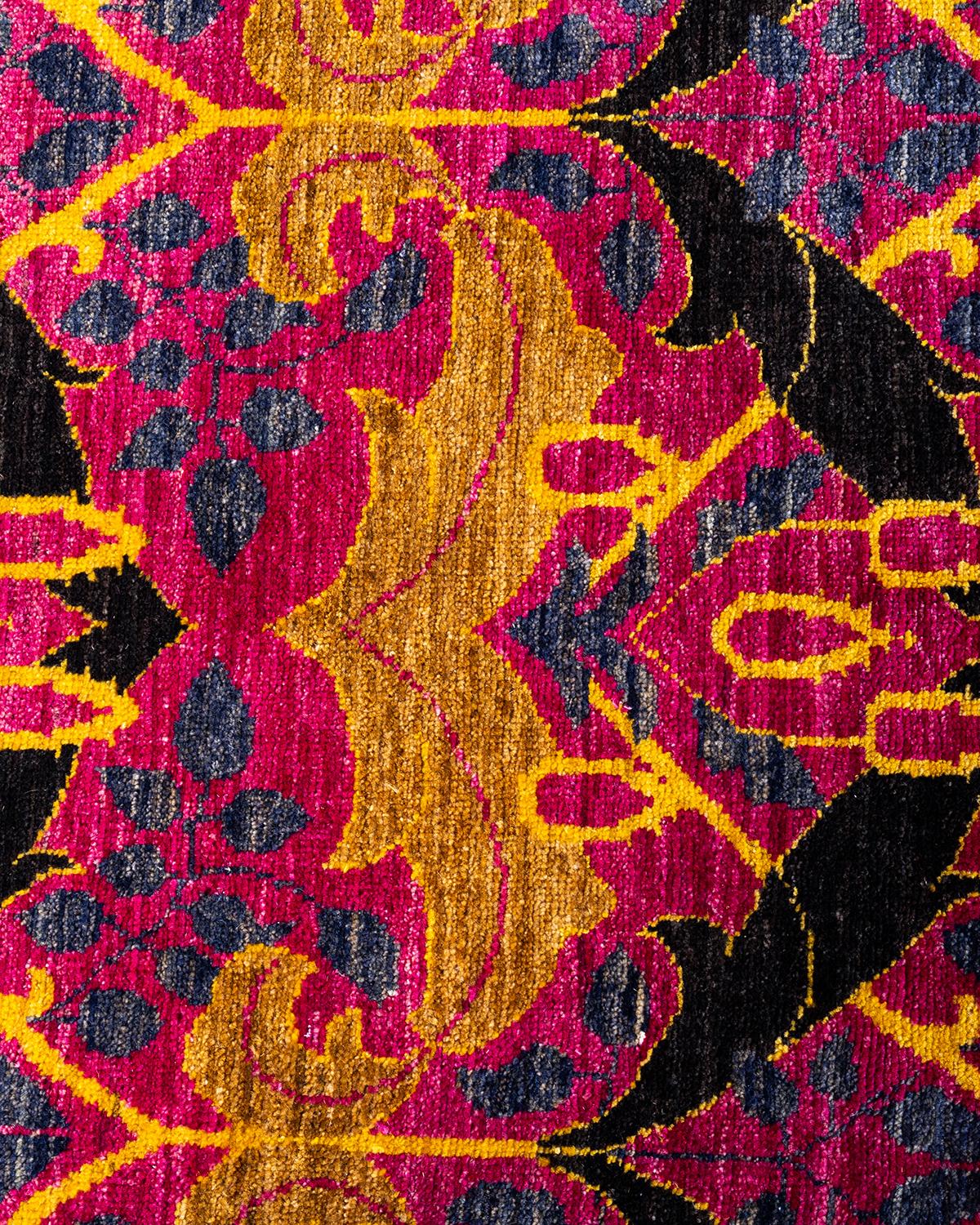 Pakistani Contemporary Arts & Crafts Hand Knotted Wool Black Area Rug 6' 3