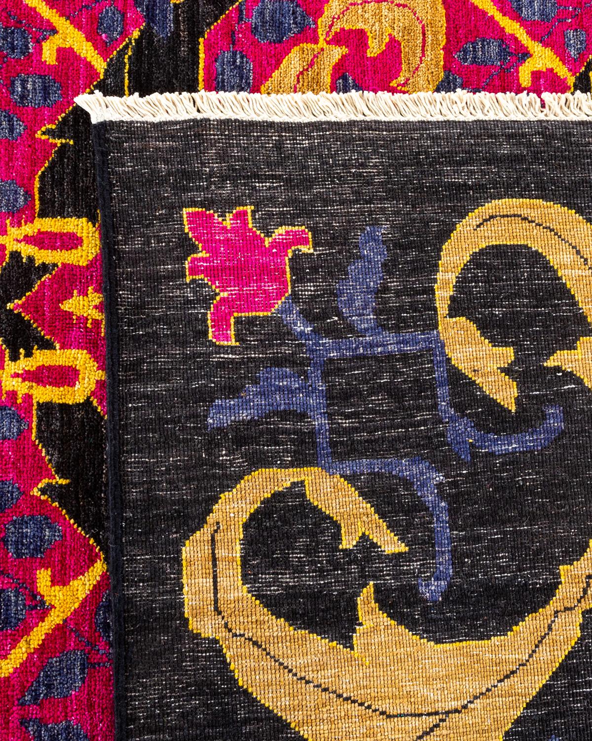 Contemporary Arts & Crafts Handgeknüpfter Wollteppich Schwarz (21. Jahrhundert und zeitgenössisch) im Angebot