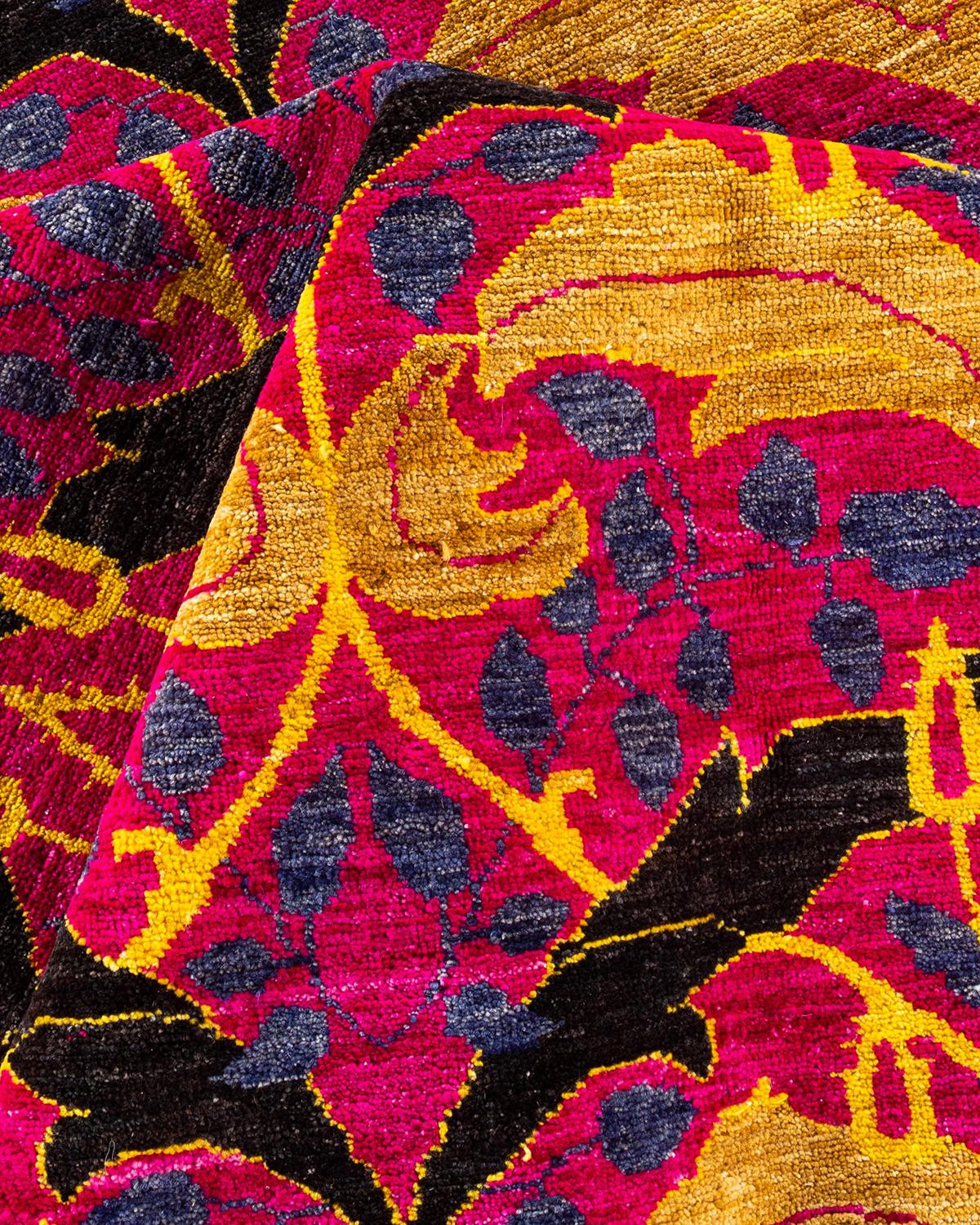 Contemporary Arts & Crafts Handgeknüpfter Wollteppich Schwarz im Angebot 1