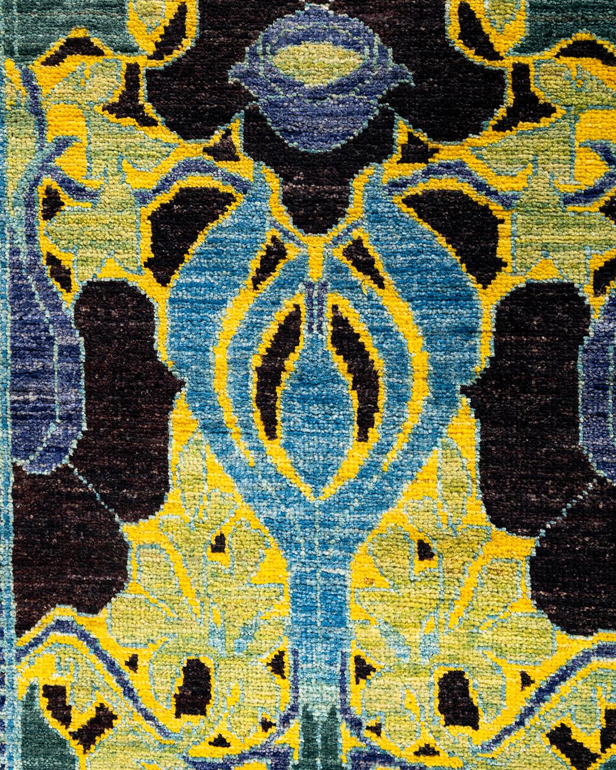 Pakistani Contemporary Arts & Crafts Hand Knotted Wool Black Runner 2' 7