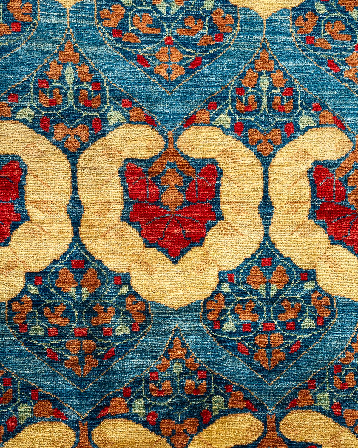 Contemporary Arts & Crafts Hand Knotted Wool Blue Area Rug (Pakistanisch) im Angebot