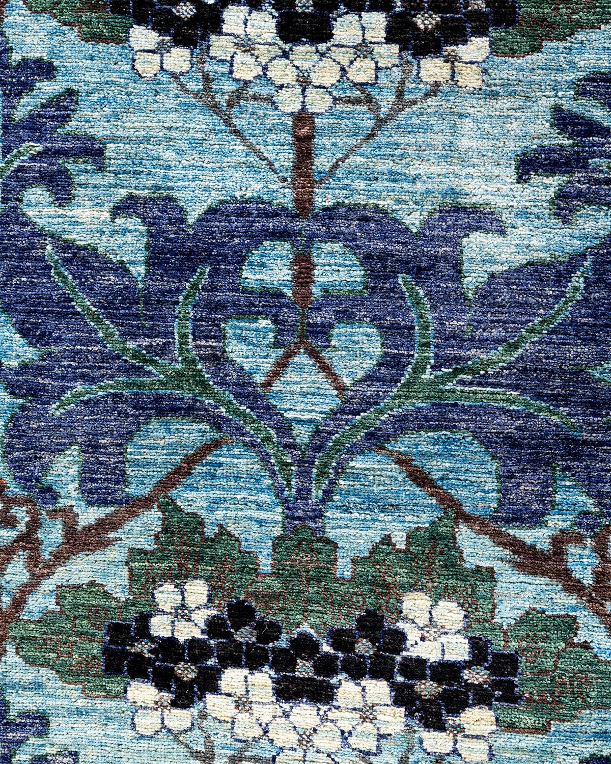 Contemporary Arts & Crafts Hand Knotted Wool Blue Area Rug  (Pakistanisch) im Angebot