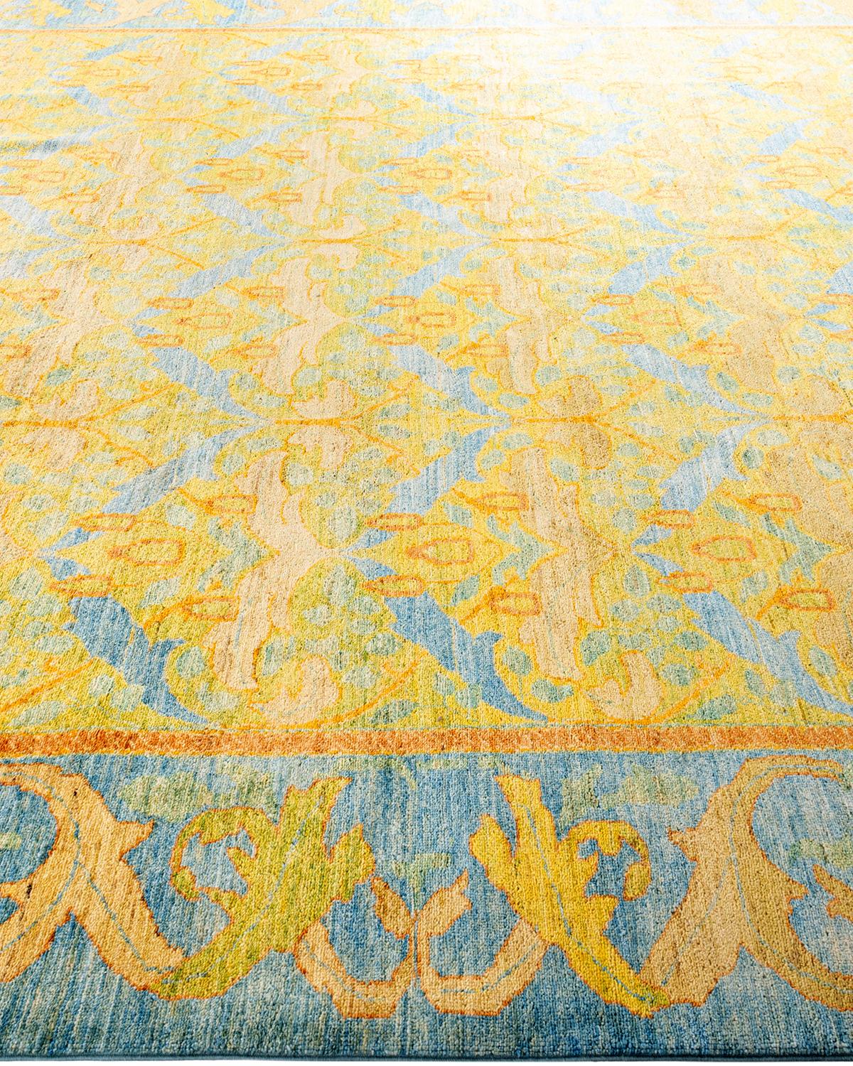 Contemporary Arts & Crafts Hand Knotted Wool Blue Area Rug  In New Condition For Sale In Norwalk, CT