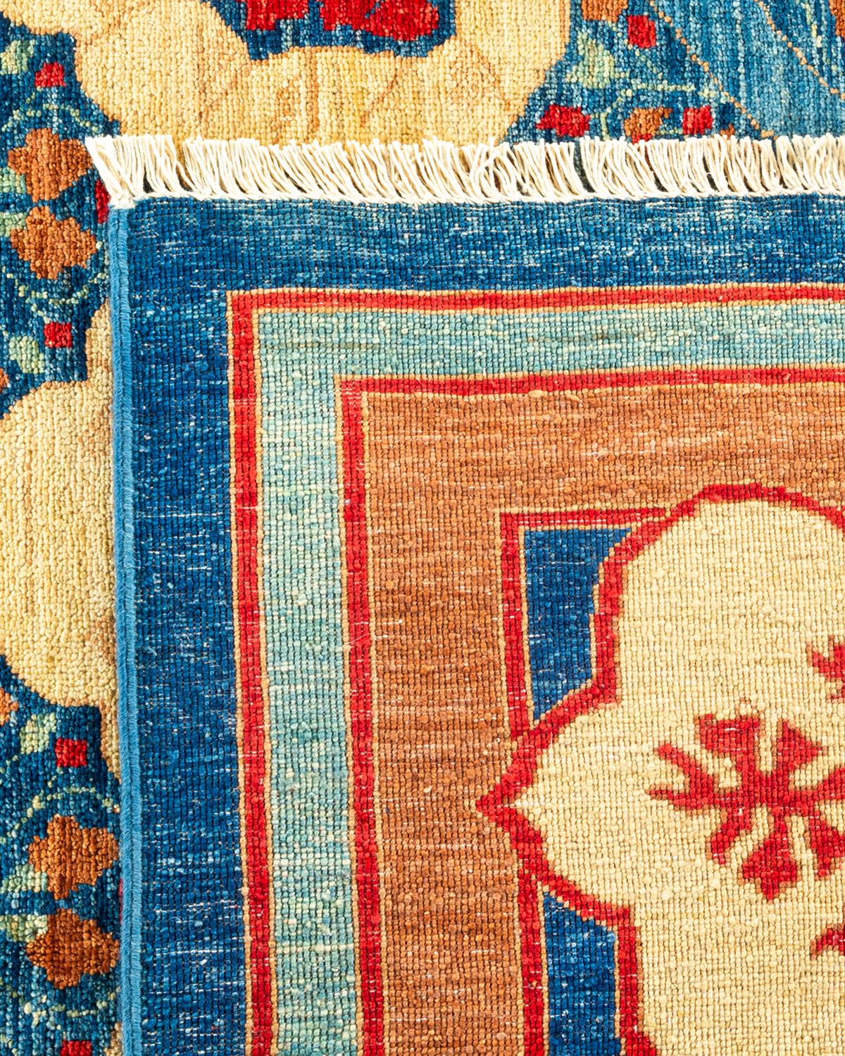 Contemporary Arts & Crafts Hand Knotted Wool Blue Area Rug (21. Jahrhundert und zeitgenössisch) im Angebot