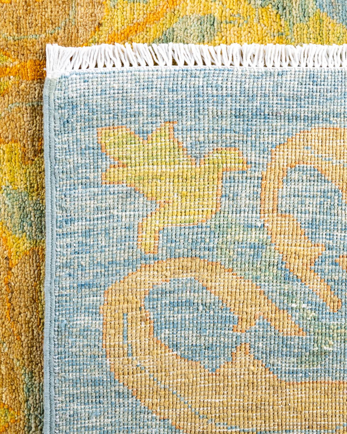 Contemporary Arts & Crafts Hand Knotted Wool Blue Area Rug  (21. Jahrhundert und zeitgenössisch) im Angebot