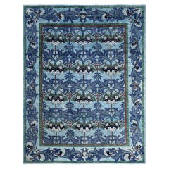 Contemporary Arts & Crafts Hand Knotted Wool Blue Area Rug 