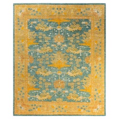 Contemporary Arts & Crafts Hand Knotted Wool Blue Area Rug