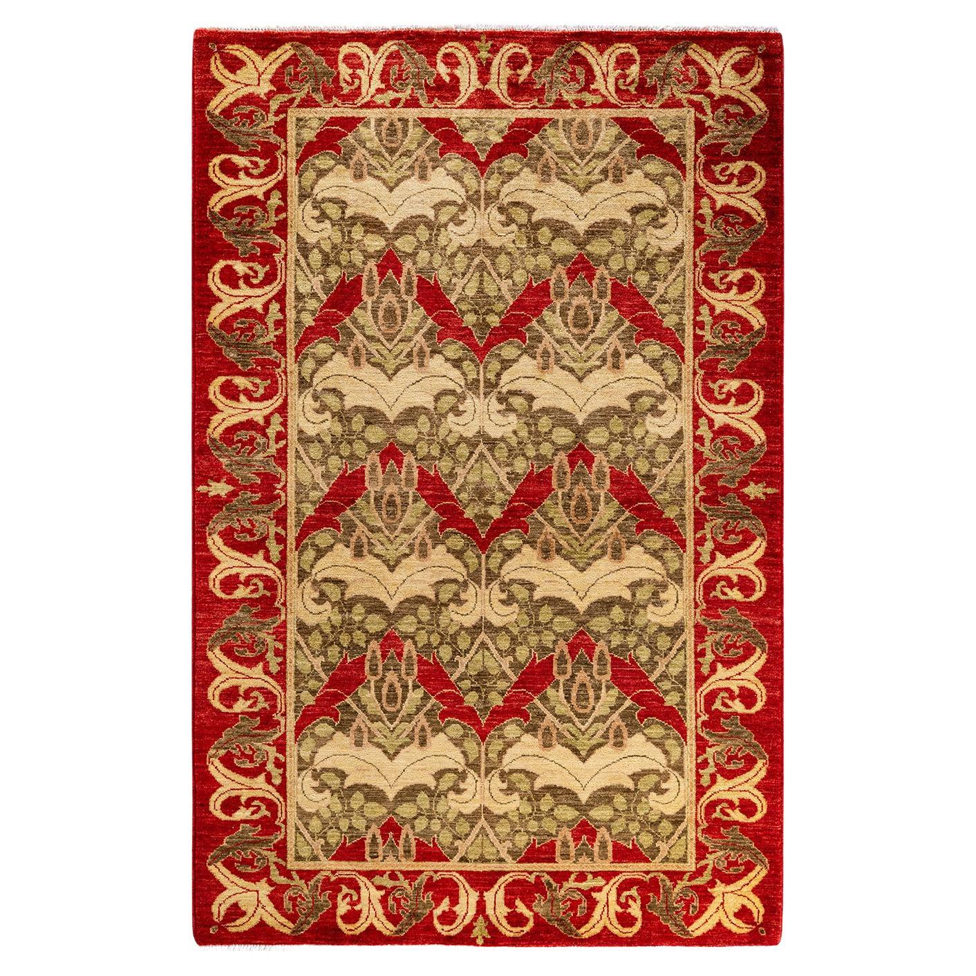 Contemporary Arts & Crafts Hand Knotted Wool Gold Area Rug