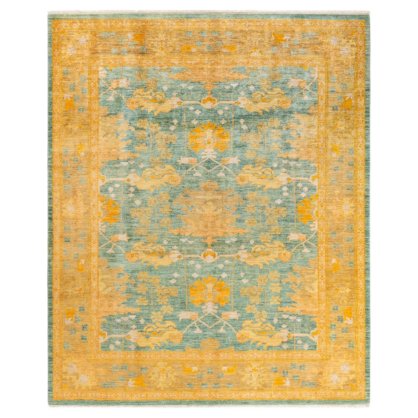 Contemporary Arts & Crafts Hand Knotted Wool Green Area Rug