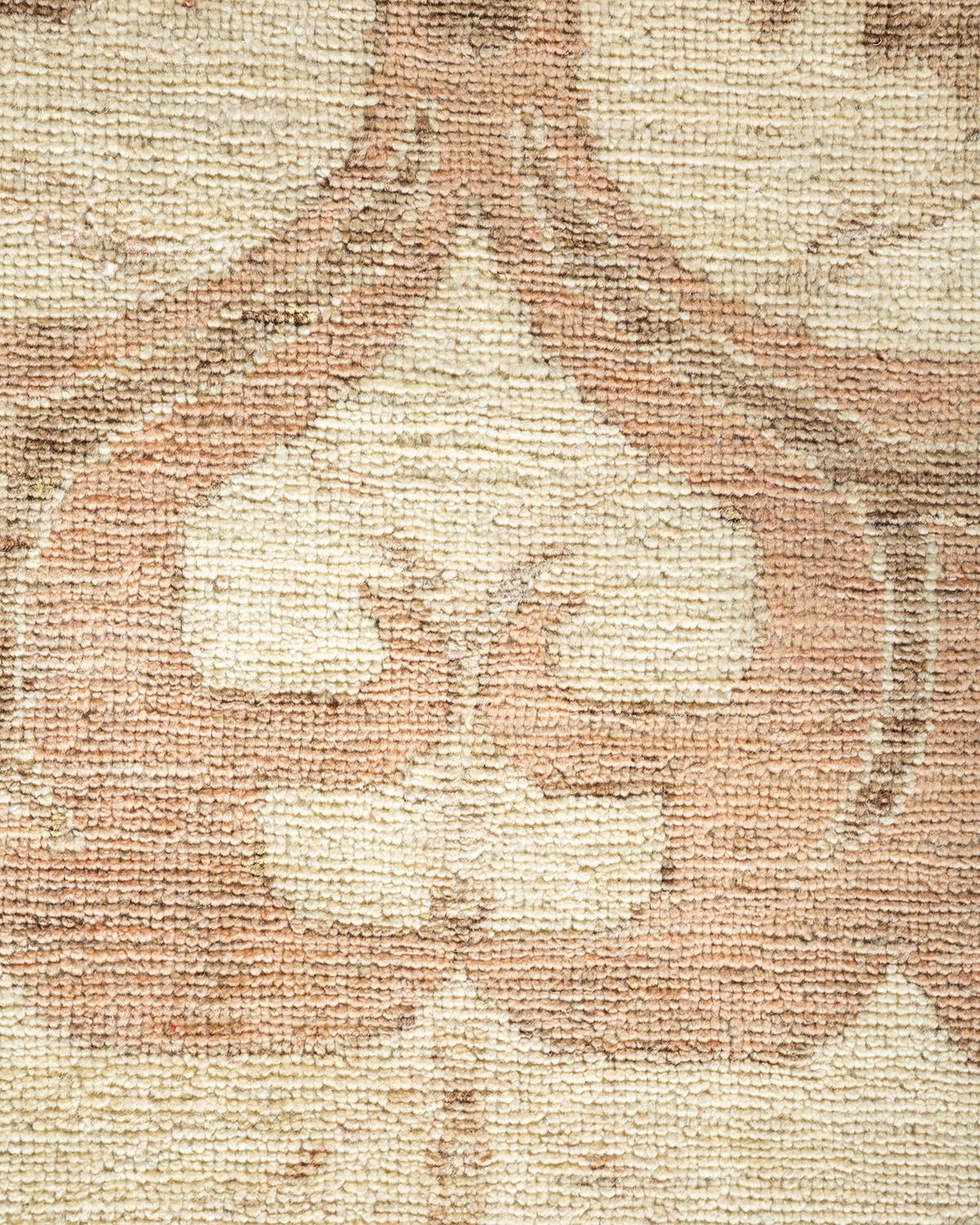 Pakistani Contemporary Arts & Crafts Hand Knotted Wool Ivory Area Rug For Sale