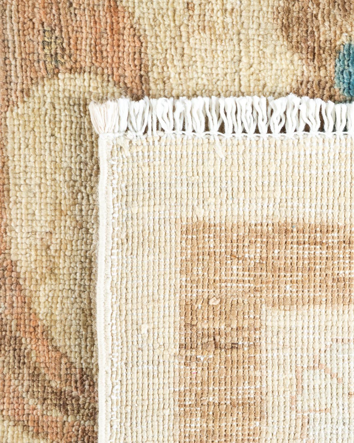 Contemporary Arts & Crafts Hand Knotted Wool Ivory Area Rug For Sale 1