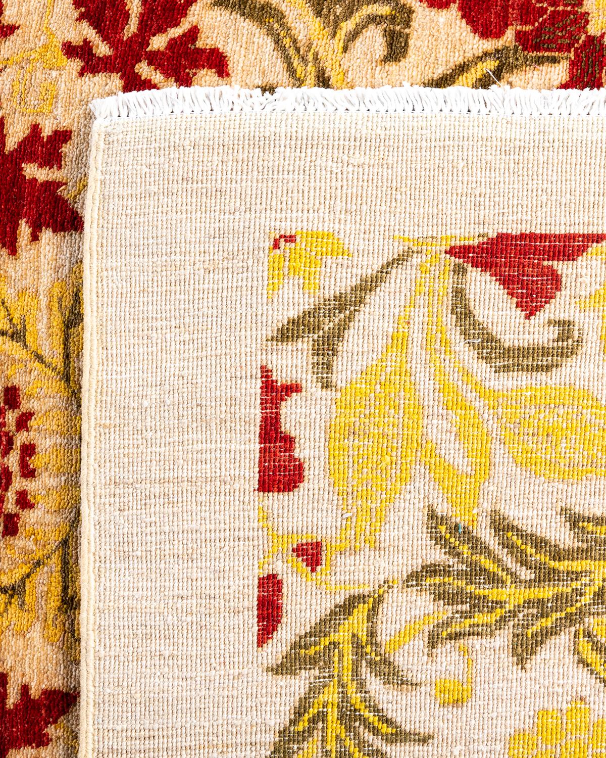 Contemporary Arts & Crafts Hand Knotted Wool Ivory Area Rug For Sale 1