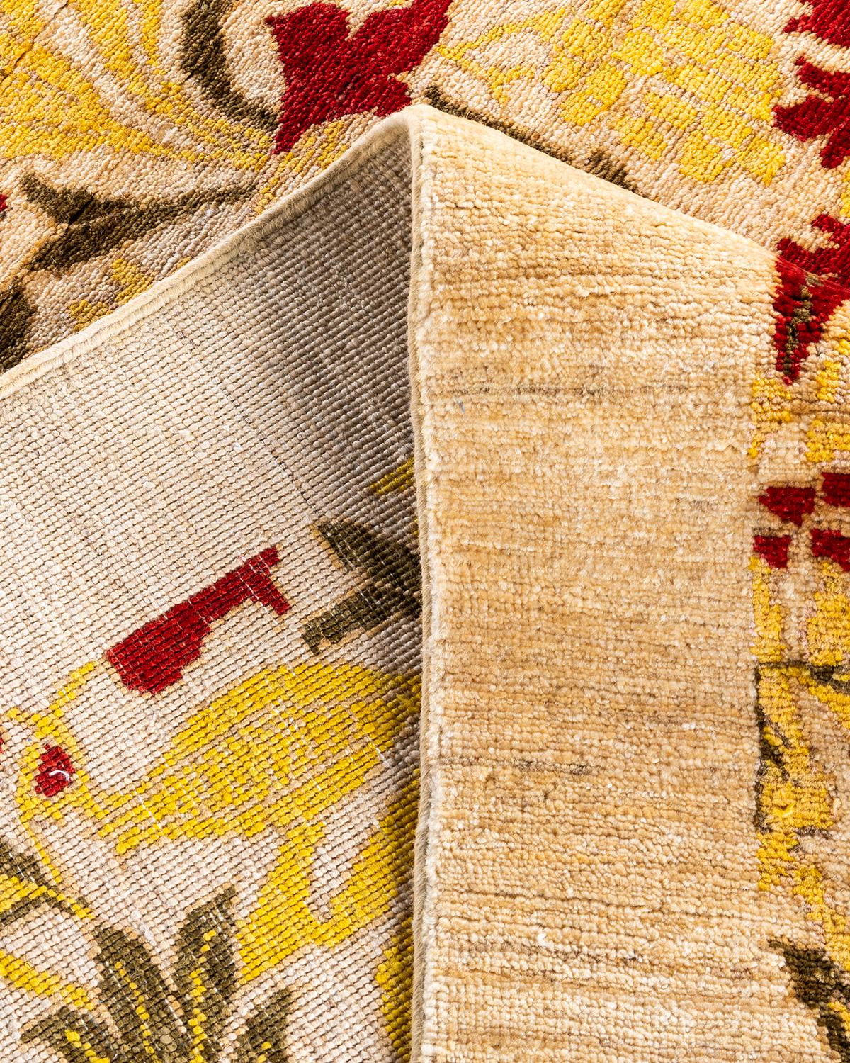 Contemporary Arts & Crafts Hand Knotted Wool Ivory Area Rug For Sale 2