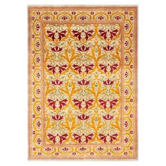 Contemporary Arts & Crafts Hand Knotted Wool Ivory Area Rug
