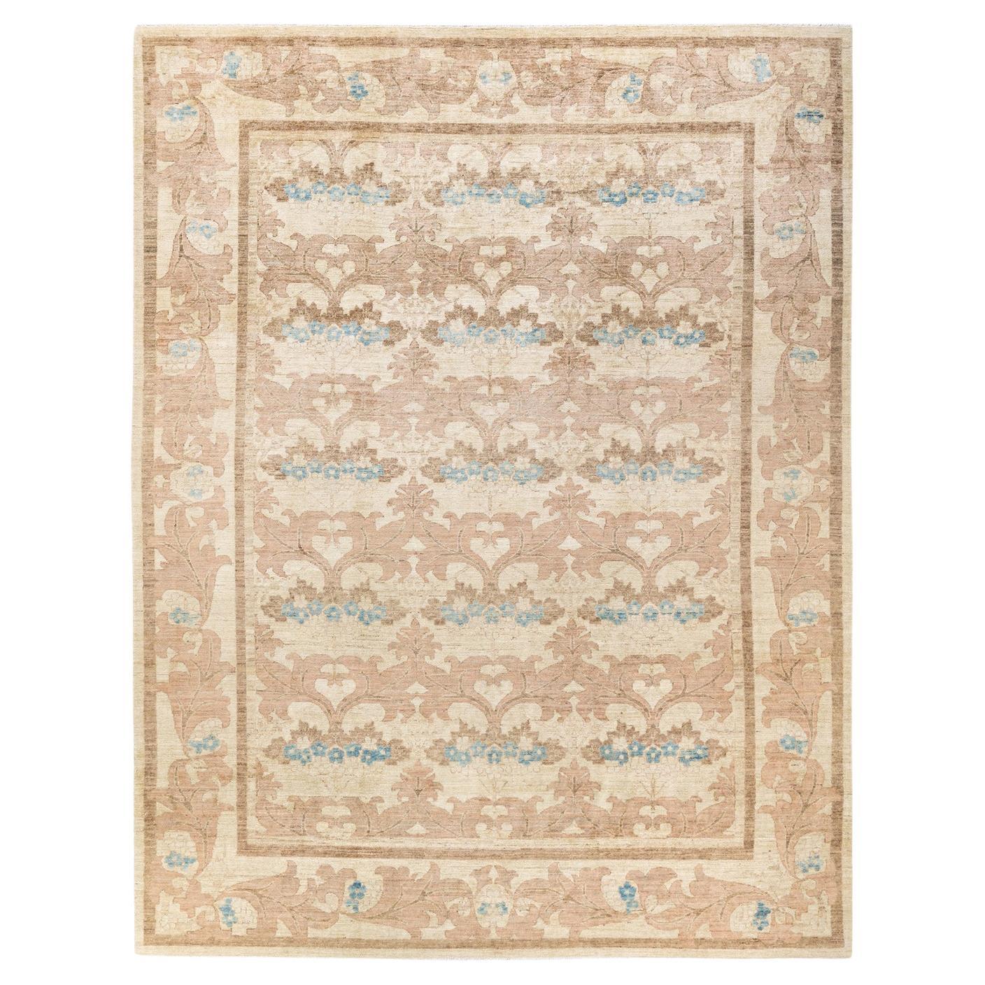 Contemporary Arts & Crafts Hand Knotted Wool Ivory Area Rug