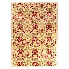 Contemporary Arts & Crafts Hand Knotted Wool Ivory Area Rug
