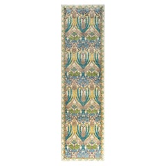 Contemporary Arts & Crafts Hand Knotted Wool Ivory Runner 2' 6" x 9' 3"