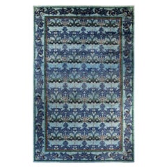Contemporary Arts & Crafts Hand Knotted Wool Light Blue Area Rug