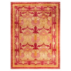 Contemporary Arts & Crafts Hand Knotted Wool Pink Area Rug 