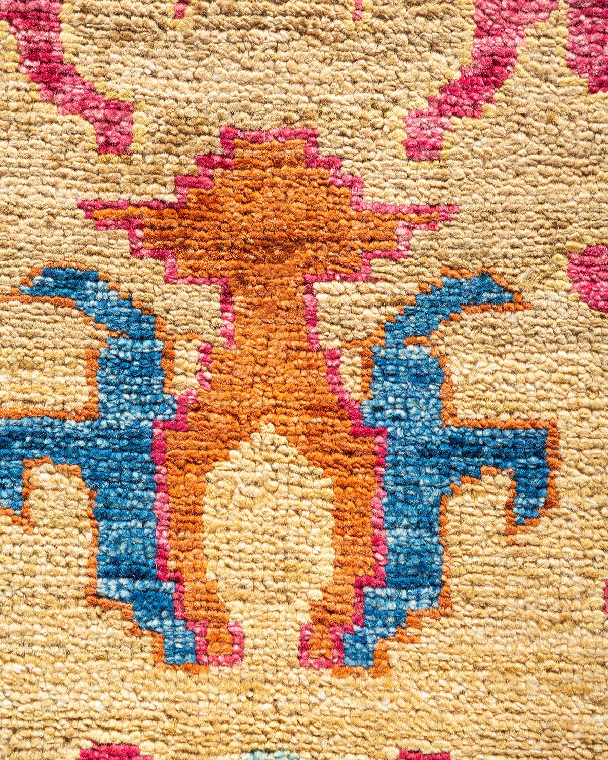 Contemporary Arts & Crafts Hand Knotted Wool Purple Area Rug (Pakistanisch) im Angebot