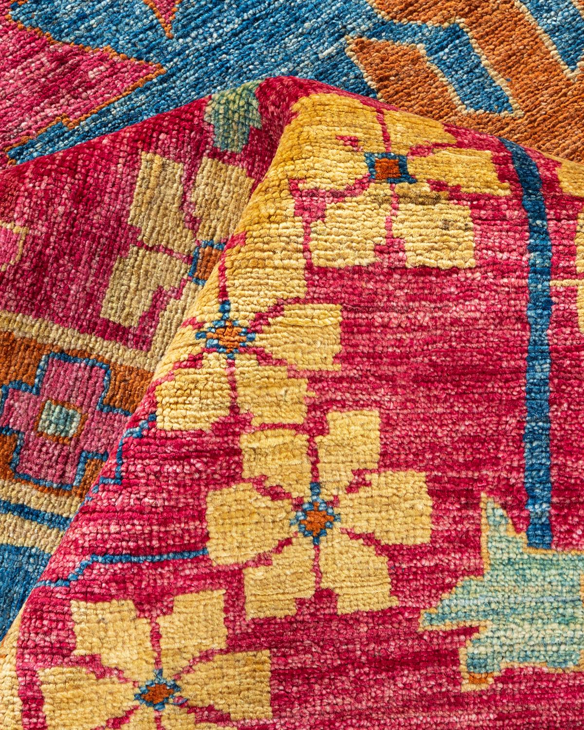 Contemporary Arts & Crafts Hand Knotted Wool Purple Area Rug im Angebot 1