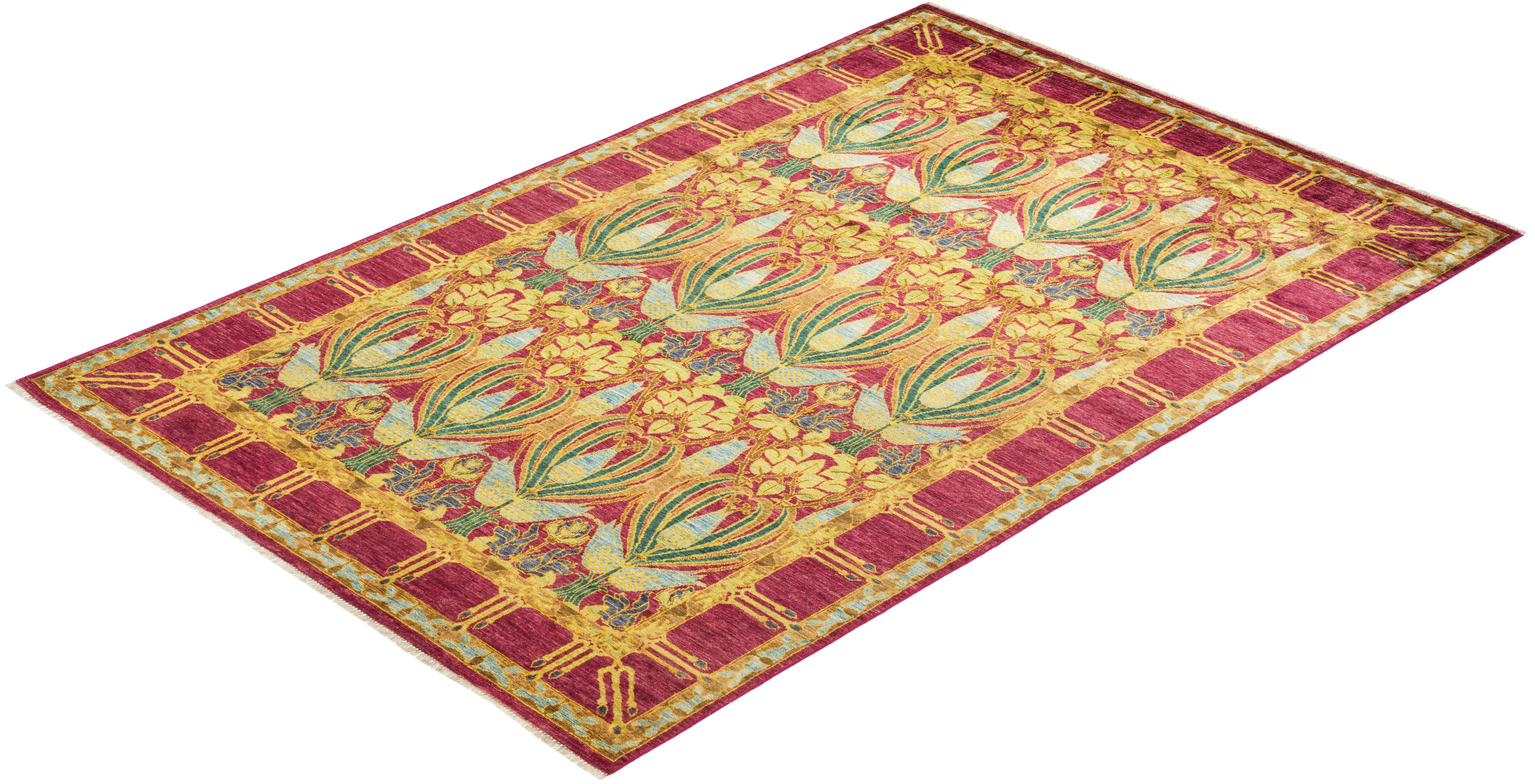Contemporary Arts & Crafts Hand Knotted Wool Purple Area Rug 4