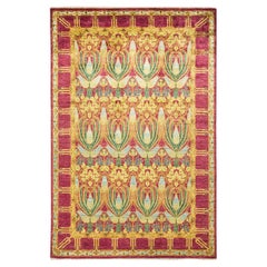 Contemporary Arts & Crafts Hand Knotted Wool Purple Area Rug