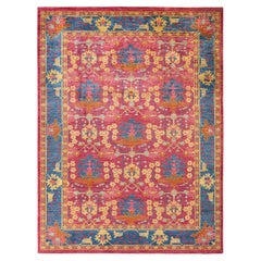 Contemporary Arts & Crafts Hand Knotted Wool Purple Area Rug 