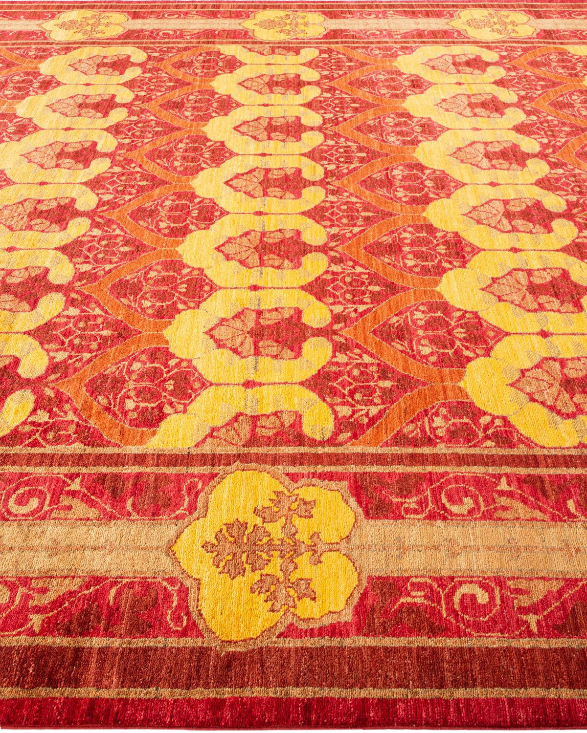 Contemporary Arts & Crafts Hand Knotted Wool Red Area Rug In New Condition For Sale In Norwalk, CT