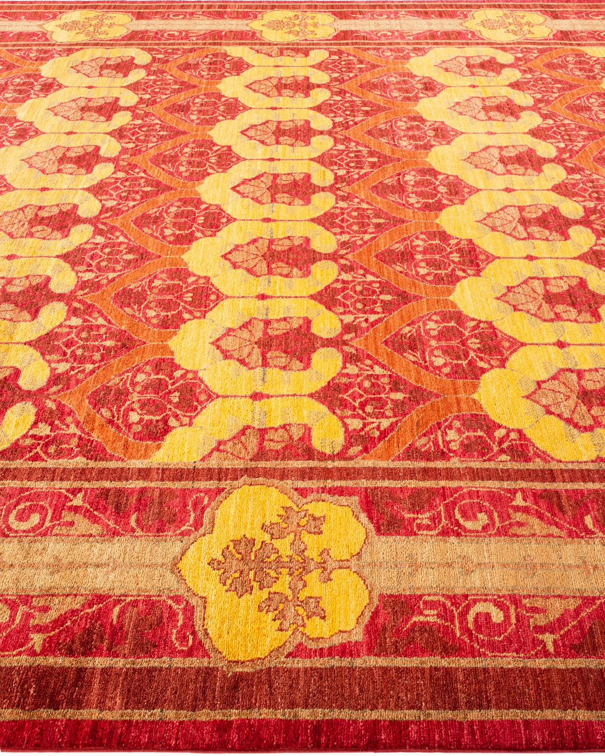 Contemporary Arts & Crafts Hand Knotted Wool Red Area Rug im Zustand „Neu“ im Angebot in Norwalk, CT