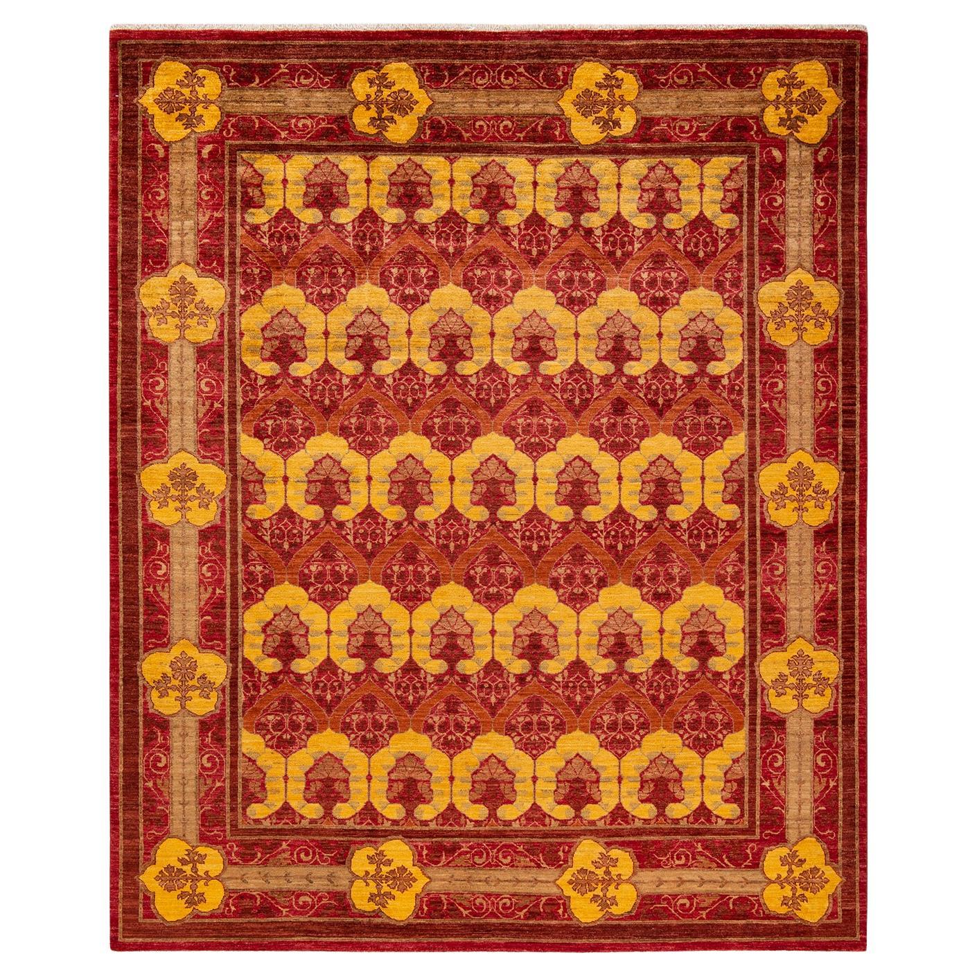 Contemporary Arts & Crafts Hand Knotted Wool Red Area Rug For Sale