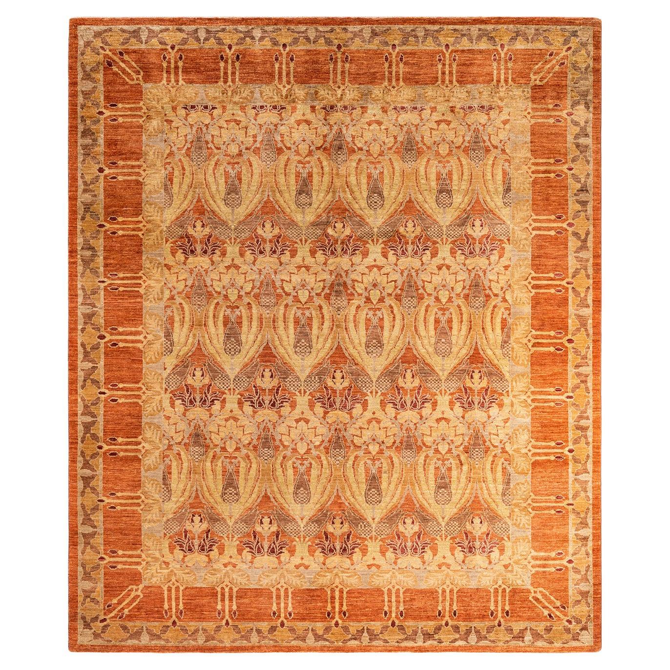 Contemporary Arts & Crafts Hand Knotted Wool Red Area Rug  For Sale