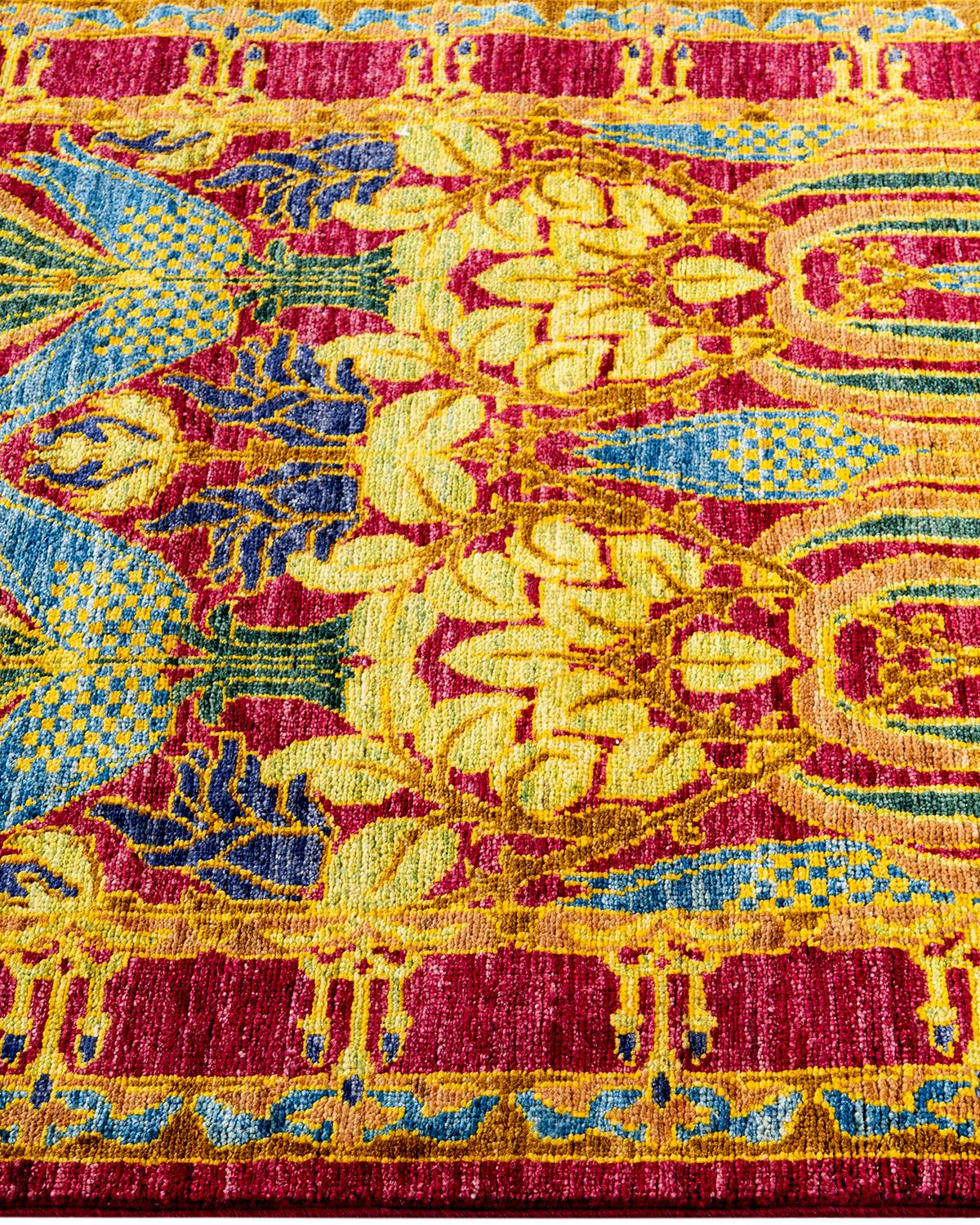 Chemin de table rouge en laine nouée à la main, Contemporary Arts & Crafts Neuf - En vente à Norwalk, CT
