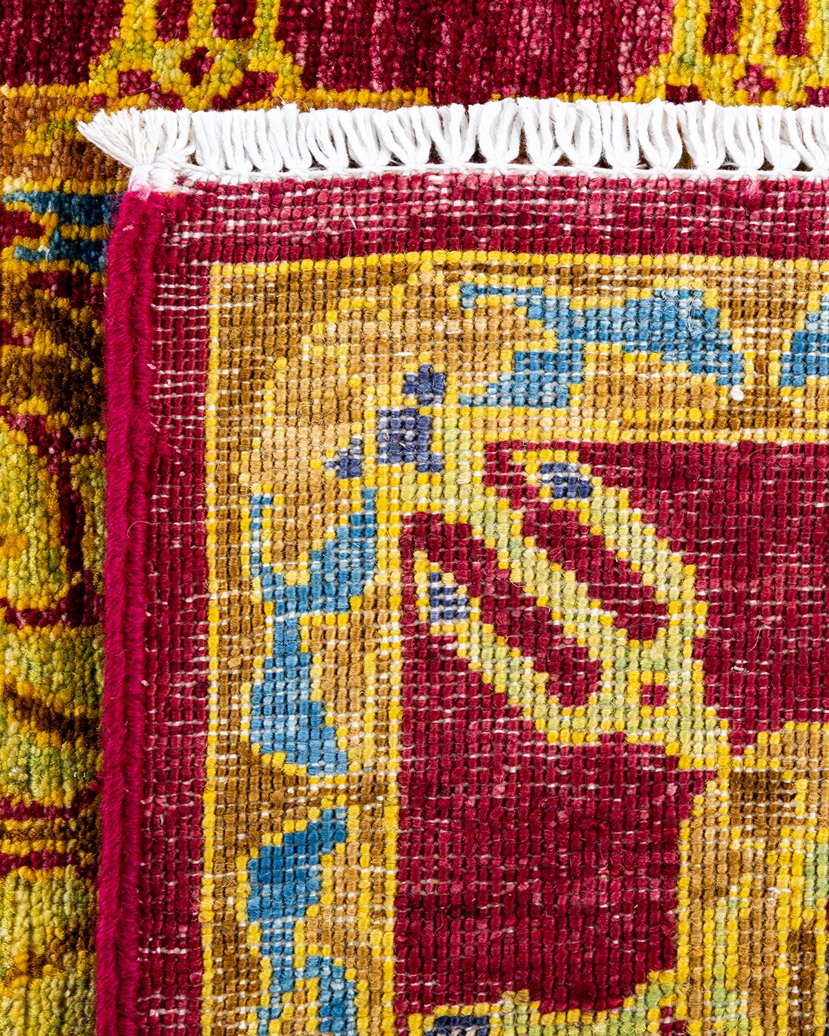 XXIe siècle et contemporain Chemin de table rouge en laine nouée à la main, Contemporary Arts & Crafts en vente