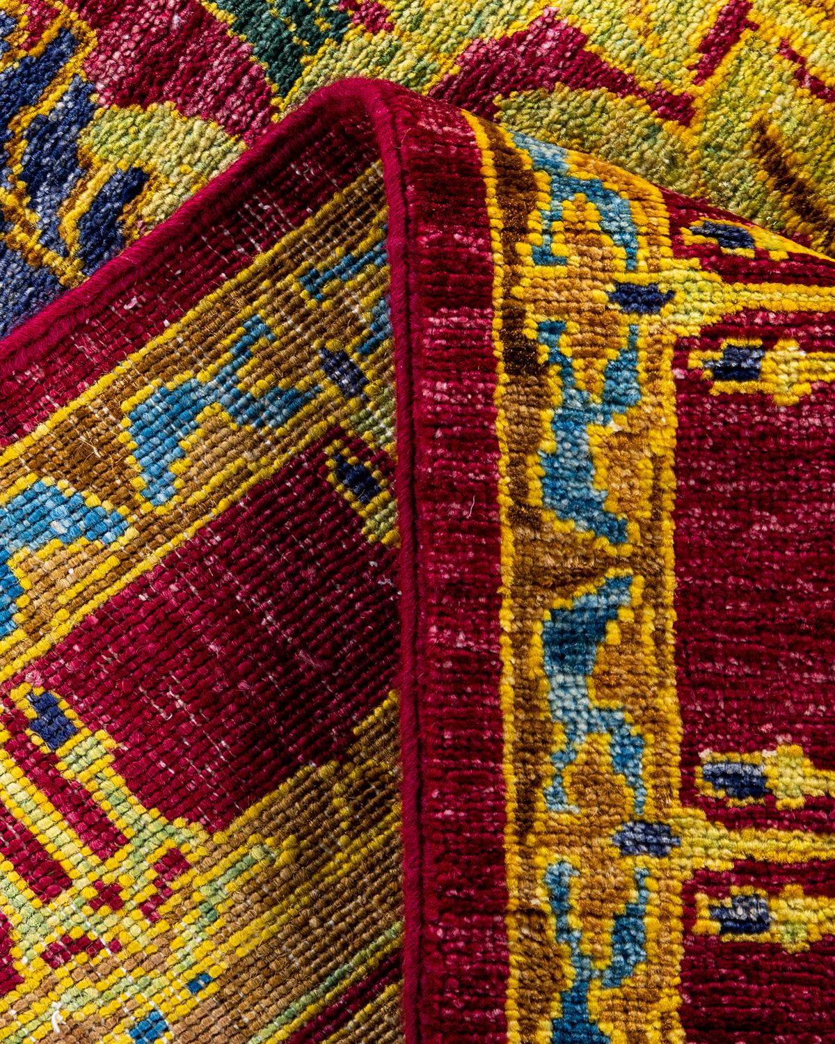 Laine Chemin de table rouge en laine nouée à la main, Contemporary Arts & Crafts en vente