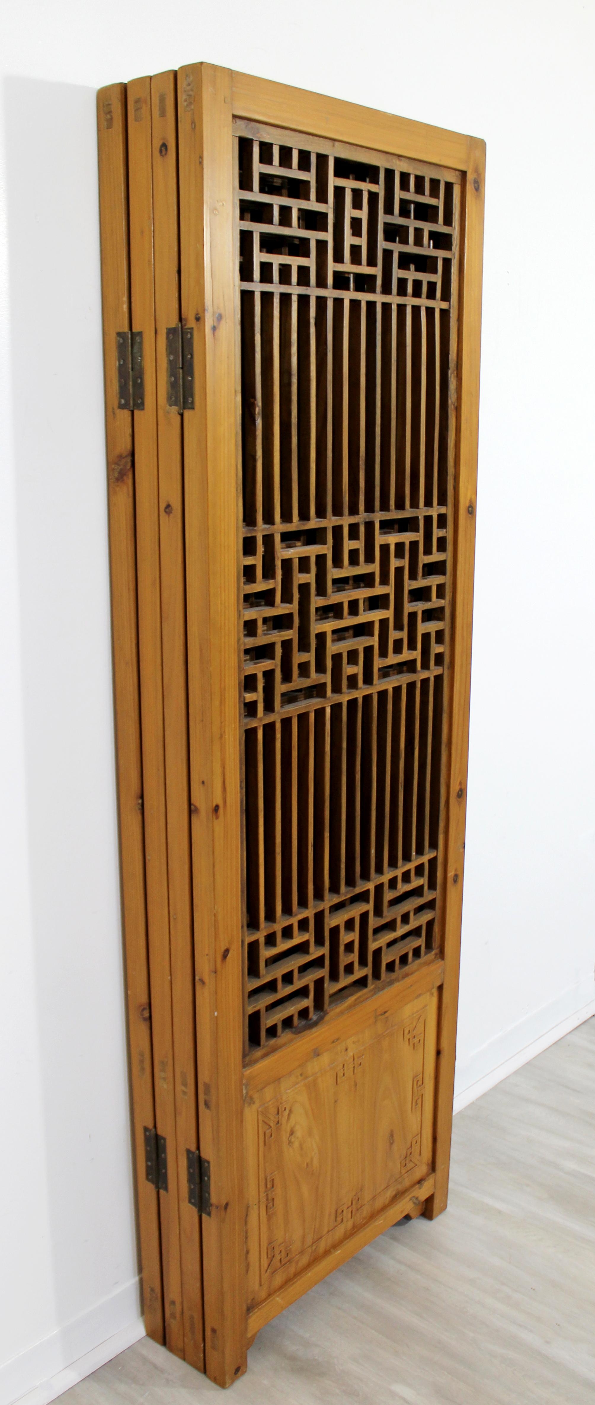 Contemporary Asian 4-Panel Wood Room Divider Screen, 1990s 2